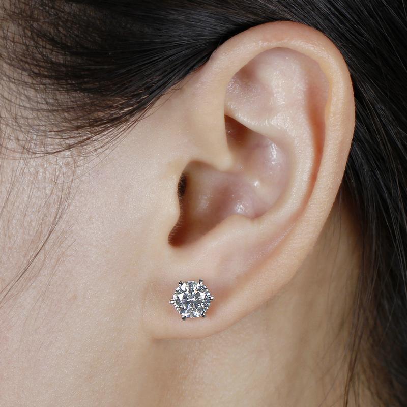 925 Sterling Silver Round Cut Cubic Zirconia Stud Earrings