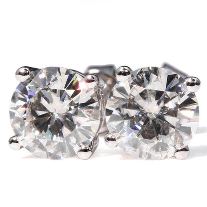 925 Sterling Silver Stud Earrings Cubic Zirconia Round Cut Classic Four Prong Setting