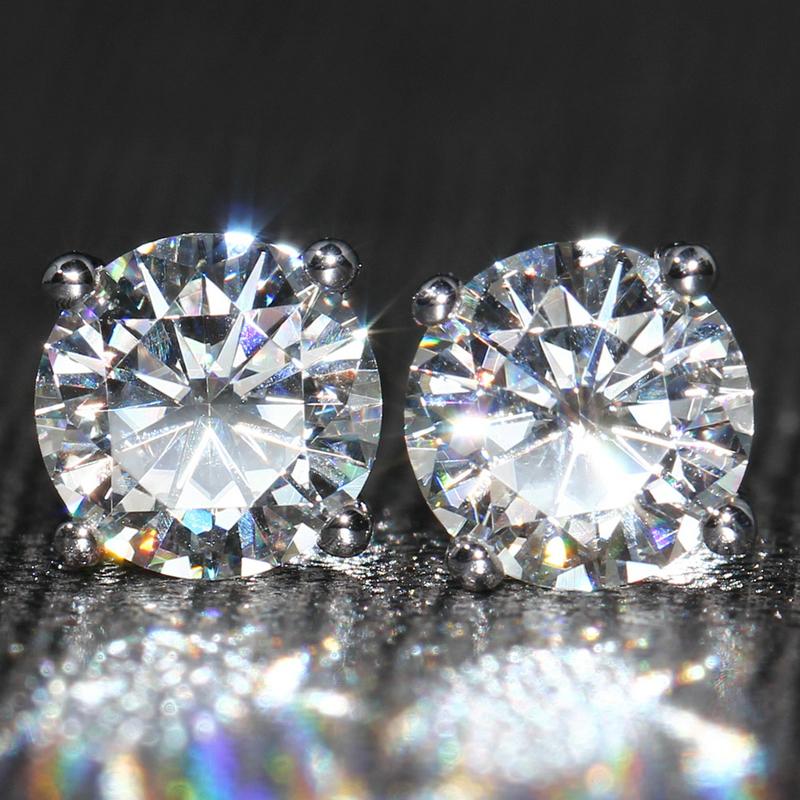 925 Sterling Silver Stud Earrings Cubic Zirconia Round Cut Classic Four Prong Setting