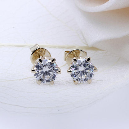 925 Sterling Silver Round Cut Cubic Zirconia Six Prong Setting Stud Earrings