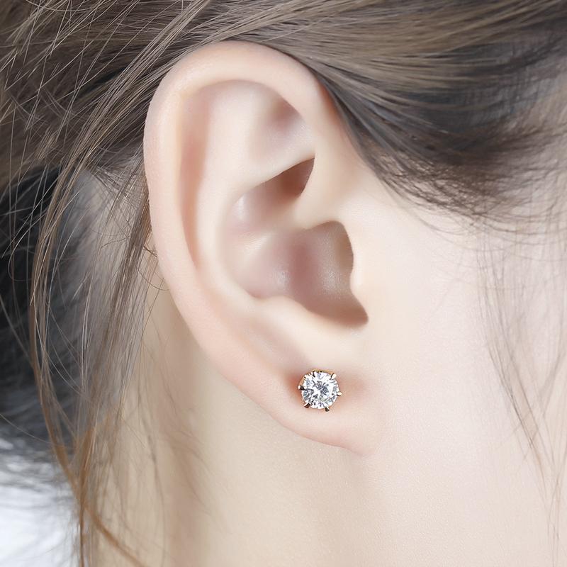 925 Sterling Silver Round Cut Cubic Zirconia Six Prong Setting Stud Earrings