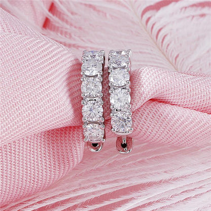 925 Sterling Silver Round Cut Cubic Zirconia Hoop Clip Earrings