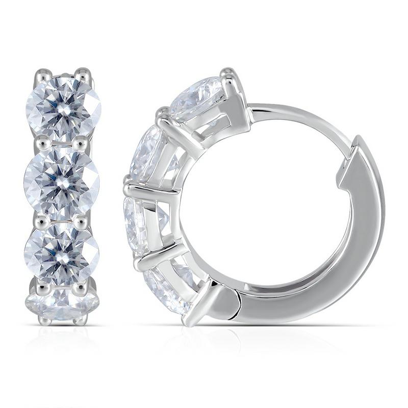 925 Sterling Silver Round Cut Cubic Zirconia Hoop Earrings