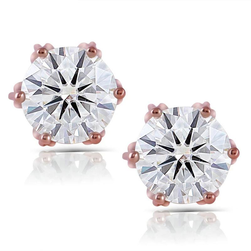 925 Sterling Silver Round Cut Cubic Zirconia Classic Lotus Shaped Stud Earrings