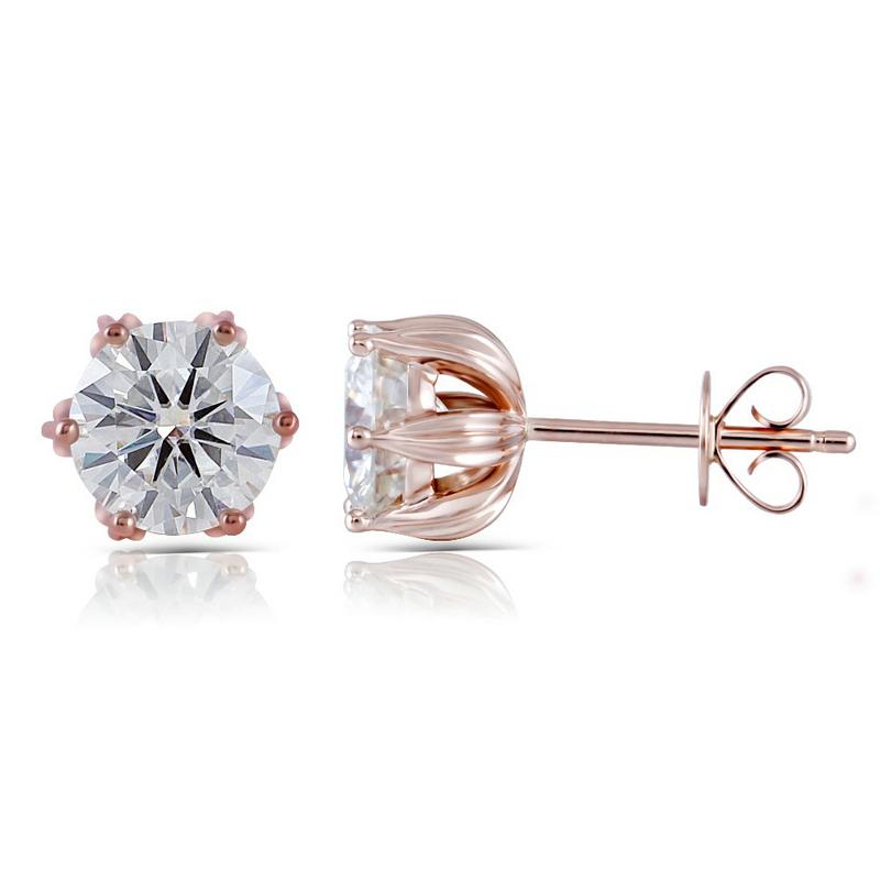 925 Sterling Silver Round Cut Cubic Zirconia Classic Lotus Shaped Stud Earrings