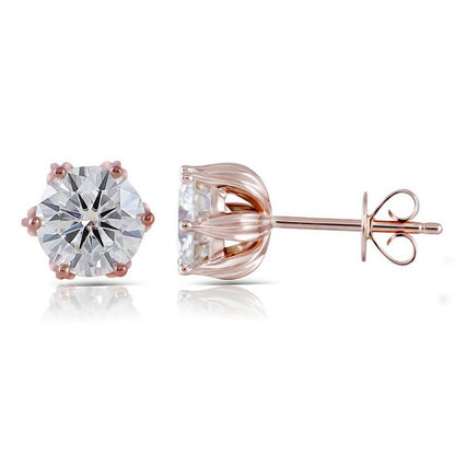 925 Sterling Silver Round Cut Cubic Zirconia Classic Lotus Shaped Stud Earrings