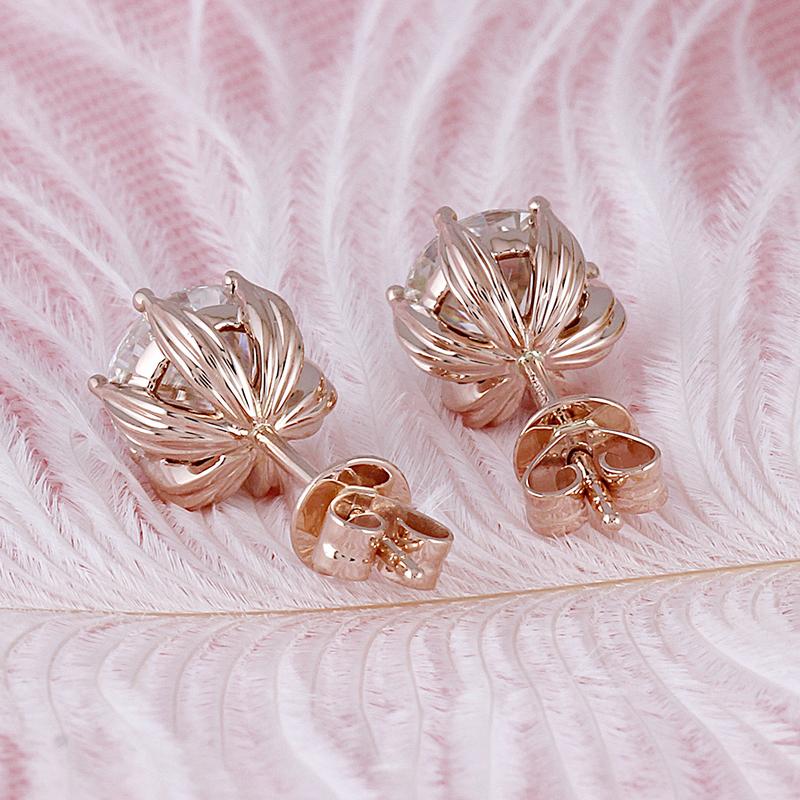 925 Sterling Silver Round Cut Cubic Zirconia Classic Lotus Shaped Stud Earrings