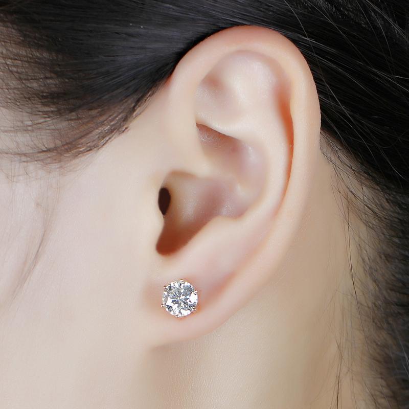 925 Sterling Silver Round Cut Cubic Zirconia Classic Lotus Shaped Stud Earrings