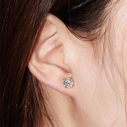 925 Sterling Silver Round Cut Cubic Zirconia Simple Stud Earrings