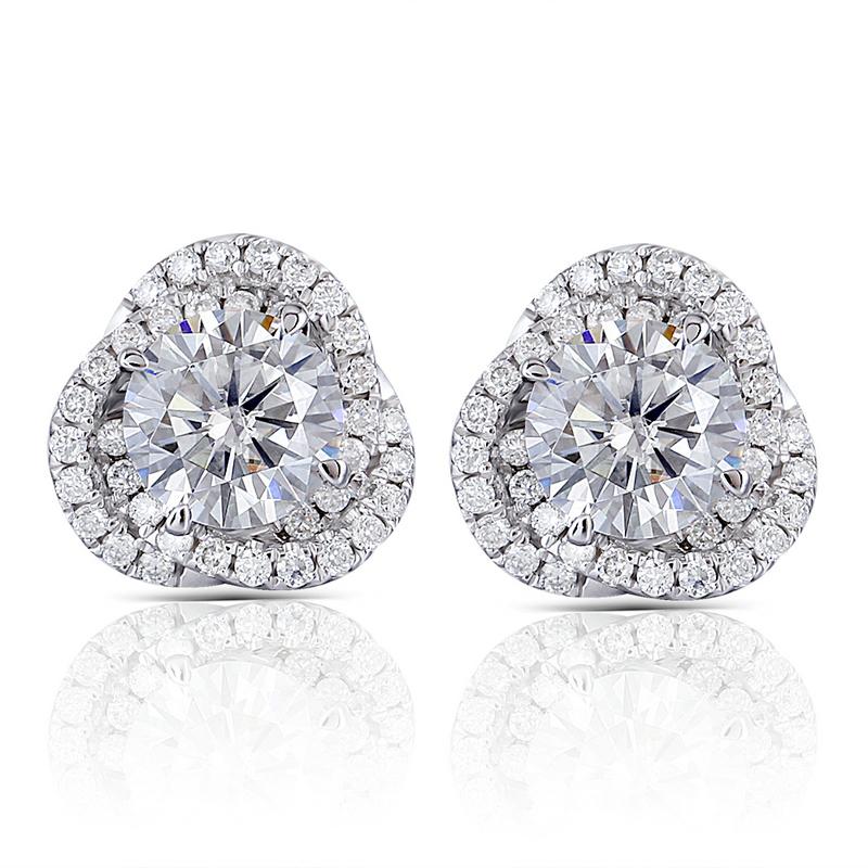 925 Sterling Silver Round Cut Cubic Zirconia Flower Shaped Halo Stud Earrings