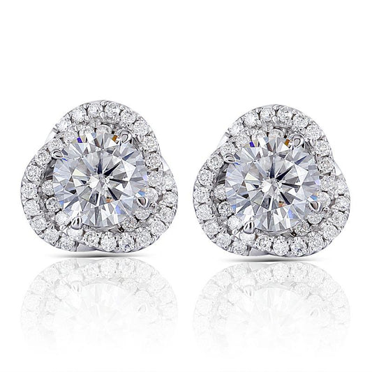 925 Sterling Silver Round Cut Cubic Zirconia Flower Shaped Halo Stud Earrings