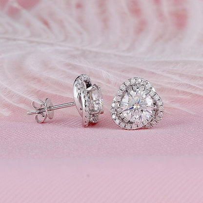 925 Sterling Silver Round Cut Cubic Zirconia Flower Shaped Halo Stud Earrings