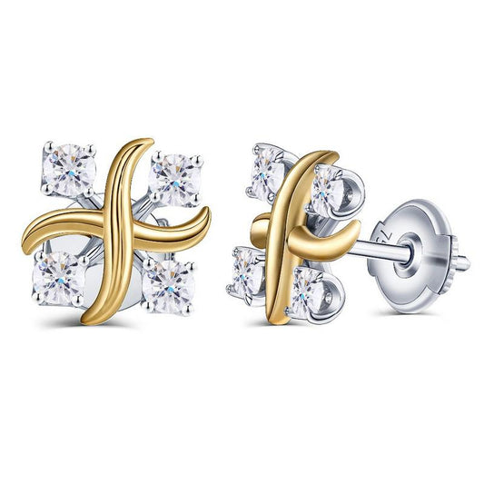 925 Sterling Silver Round Cut Cubic Zirconia Letters X Stud Earrings