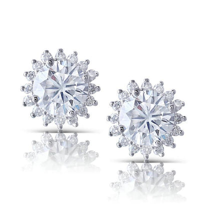 925 Sterling Silver Round Cut Cubic Zirconia Sunflower Stud Earrings