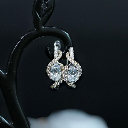 925 Sterling Silver Oval Cut Cubic Zirconia Unique Clip Earrings