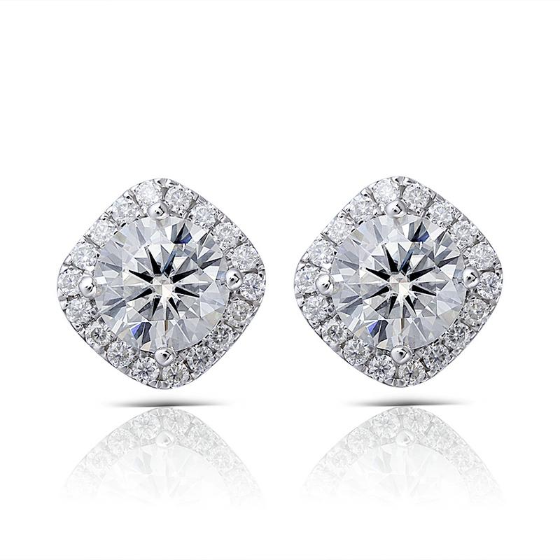 925 Sterling Silver Round Cut Cubic Zirconia Square Halo Stud Earrings