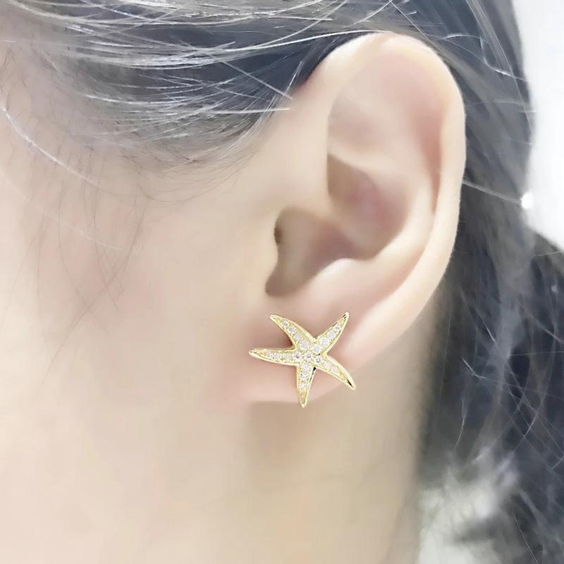 925 Sterling Silver Round Cut Cubic Zirconia Starfish Stud Earrings 7