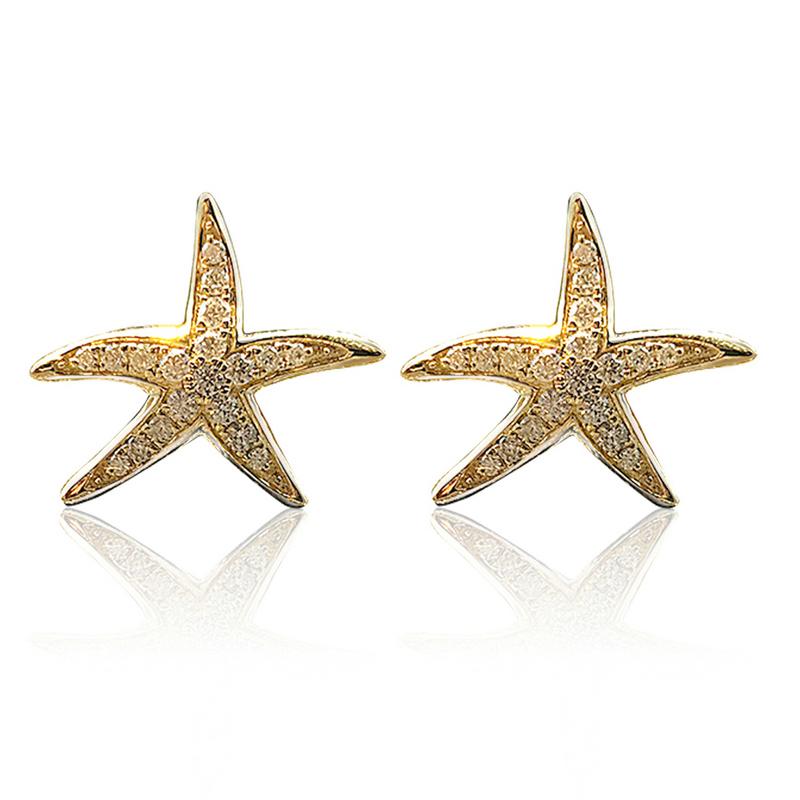 925 Sterling Silver Round Cut Cubic Zirconia Starfish Stud Earrings 1