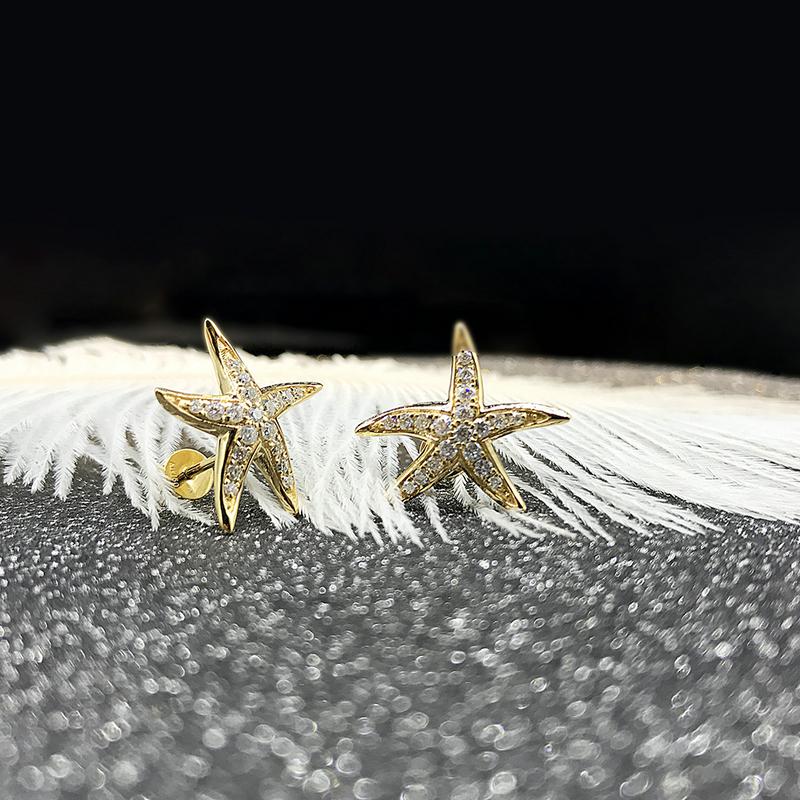 925 Sterling Silver Round Cut Cubic Zirconia Starfish Stud Earrings 3