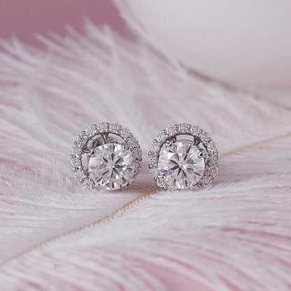 925 Sterling Silver Round Cut  Cubic Zirconia Halo Stud Earrings Anniversary