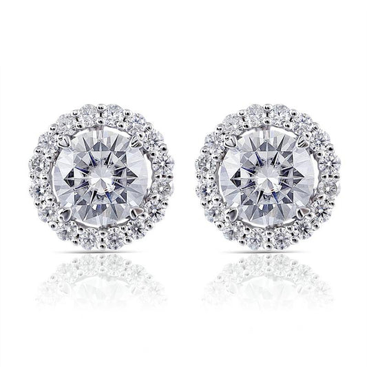 925 Sterling Silver Round Cut  Cubic Zirconia Halo Stud Earrings Anniversary