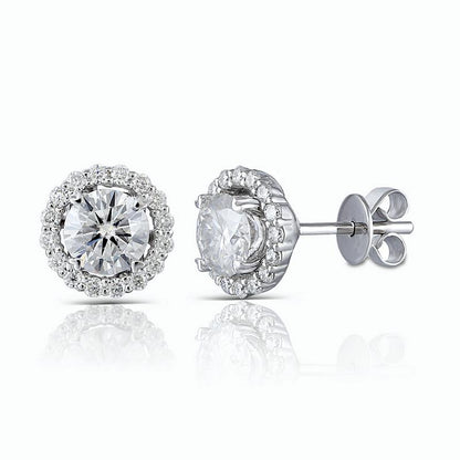 925 Sterling Silver Round Cut  Cubic Zirconia Halo Stud Earrings Anniversary