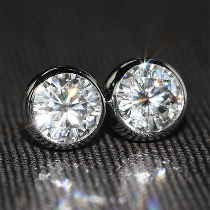 925 Sterling Silver Round Cut Cubic Zirconia Simple Stud Earrings