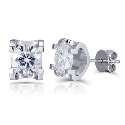 925 Sterling Silver Round Cut Cubic Zirconia Classic Stud Earrings