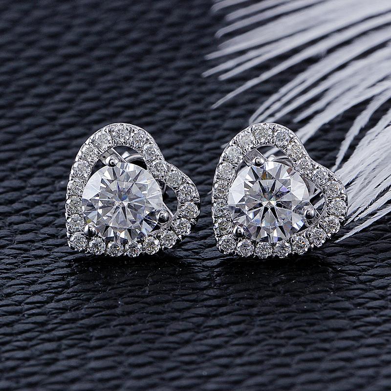 925 Sterling Silver Round Cut Cubic Zirconia Heart Shaped Halo Stud Earrings