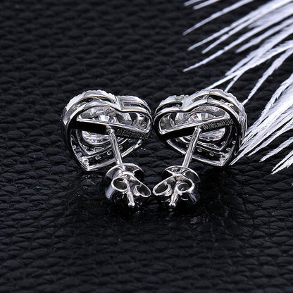 925 Sterling Silver Round Cut Cubic Zirconia Heart Shaped Halo Stud Earrings