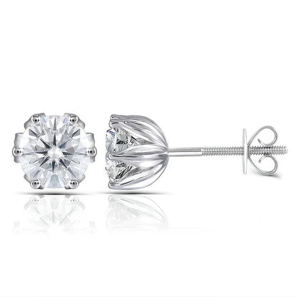 925 Sterling Silver Round Cut Cubic Zirconia Lotus Shaped Stud Earrings