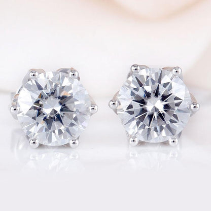 925 Sterling Silver Round Cut Cubic Zirconia Lotus Shaped Stud Earrings