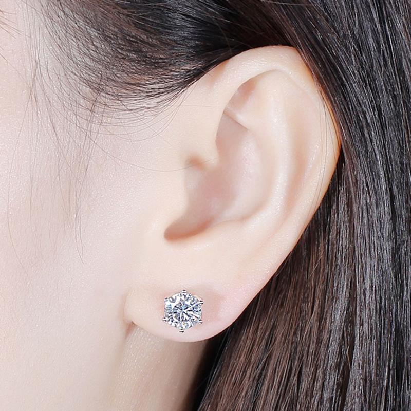 925 Sterling Silver Round Cut Cubic Zirconia Lotus Shaped Stud Earrings