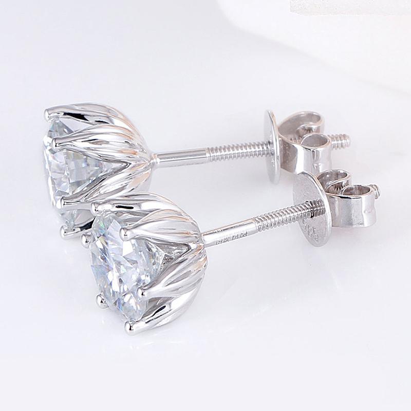 925 Sterling Silver Round Cut Cubic Zirconia Lotus Shaped Stud Earrings