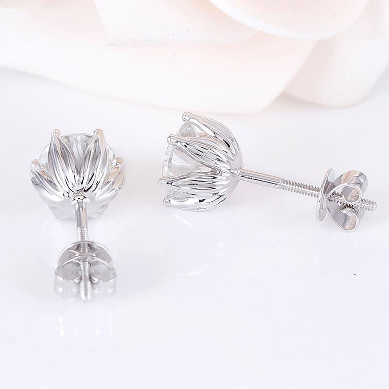 925 Sterling Silver Round Cut Cubic Zirconia Lotus Shaped Stud Earrings