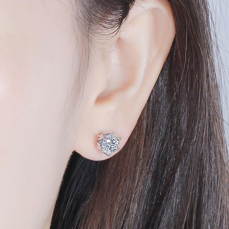 925 Sterling Silver Round Cut Cubic Zirconia Lotus Shaped Stud Earrings