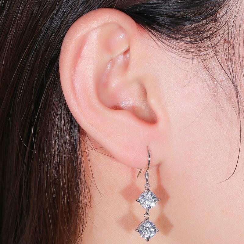 925 Sterling Silver Cushion Cut Cubic Zirconia Hook Stud Earrings