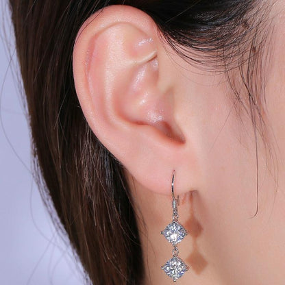 925 Sterling Silver Cushion Cut Cubic Zirconia Hook Stud Earrings