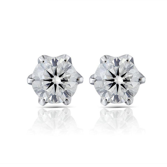 925 Sterling Silver Round Cut Cubic Zirconia Six Prong Setting Stud Earrings