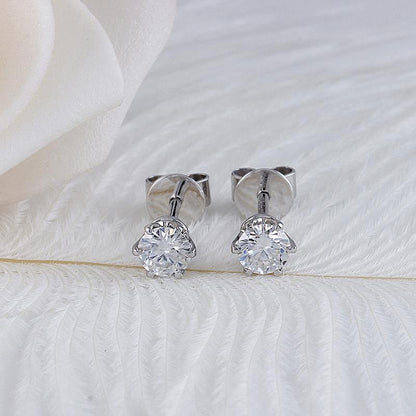 925 Sterling Silver Round Cut Cubic Zirconia Six Prong Setting Stud Earrings