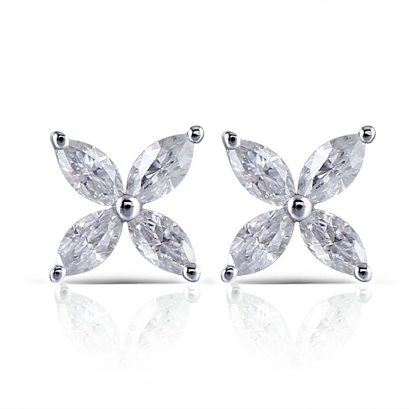 925 Sterling Silver Marquise Cut Cubic Zirconia Flower Shape Earring