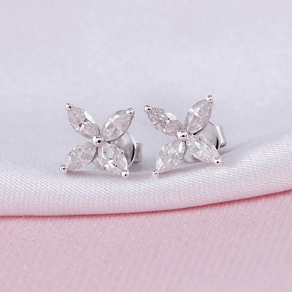 925 Sterling Silver Marquise Cut Cubic Zirconia Flower Shape Earring