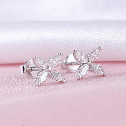 925 Sterling Silver Marquise Cut Cubic Zirconia Flower Shape Earring