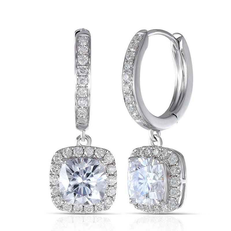 925 Sterling Silver Cushion Cut Cubic Zirconia Drop Halo Earrings