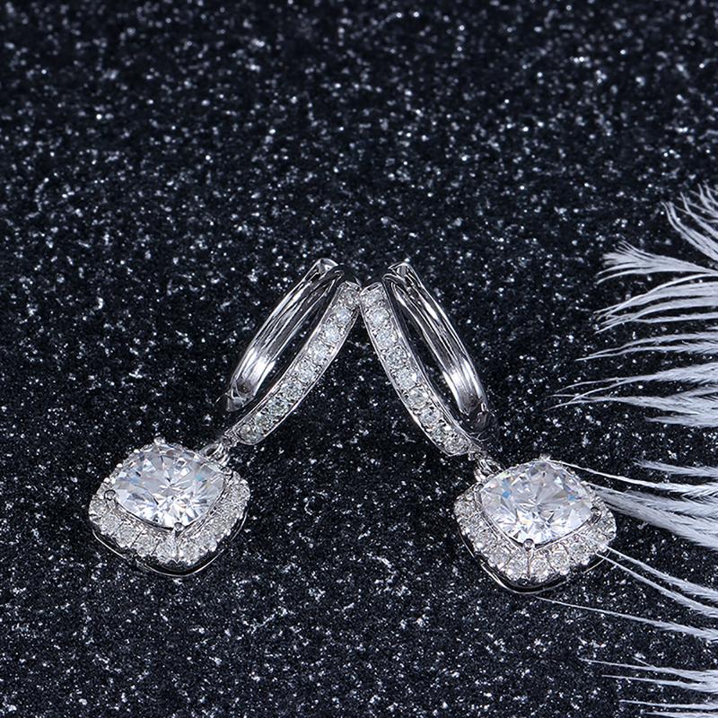 925 Sterling Silver Cushion Cut Cubic Zirconia Drop Halo Earrings