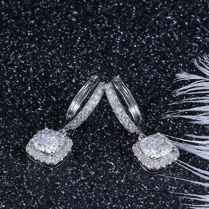 925 Sterling Silver Cushion Cut Cubic Zirconia Drop Halo Earrings