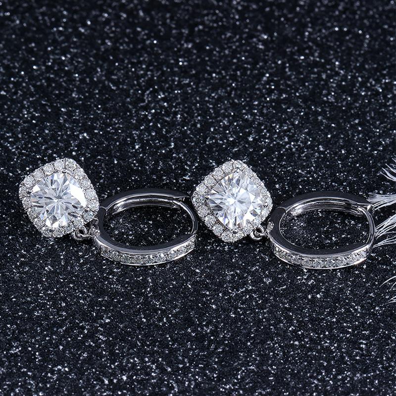 925 Sterling Silver Cushion Cut Cubic Zirconia Drop Halo Earrings