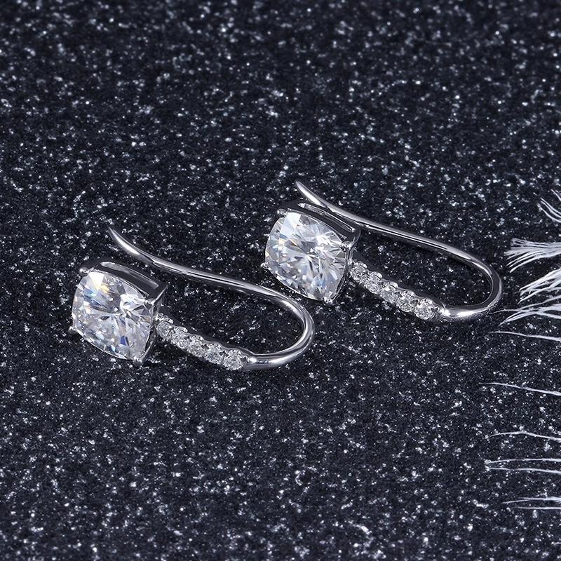 925 Sterling Silver Cushion Cut Cubic Zirconia Drop Hook Earrings