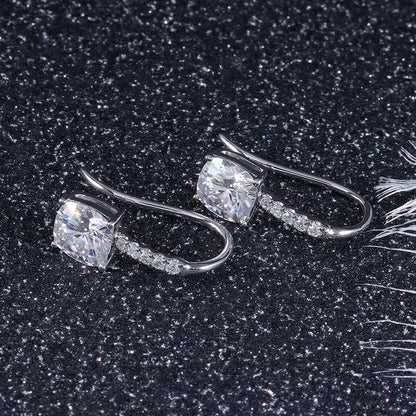 925 Sterling Silver Cushion Cut Cubic Zirconia Drop Hook Earrings