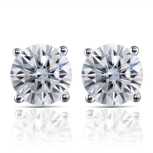 925 Sterling Silver Round Cut Cubic Zirconia Classic Stud Earrings